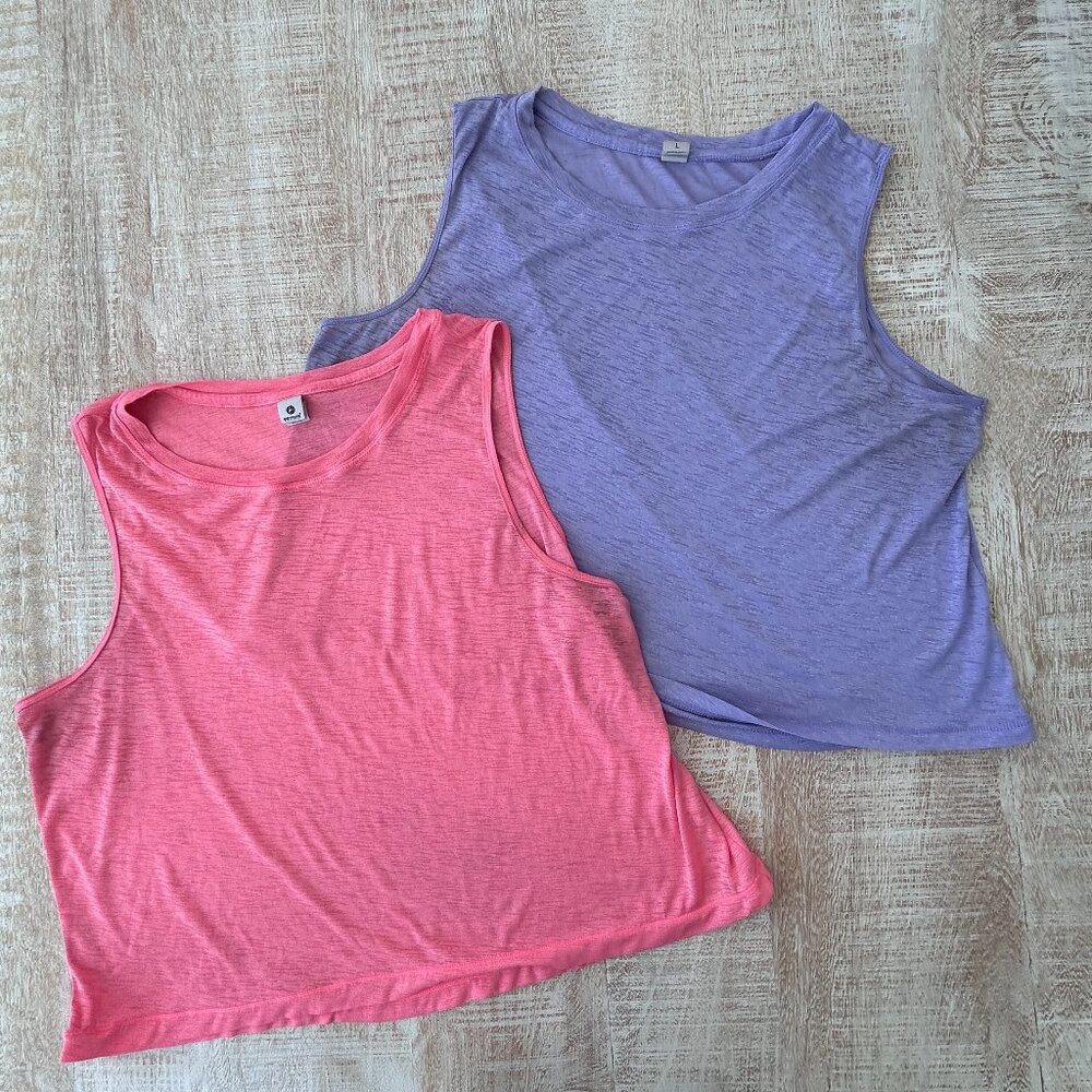 90 Degrees Cropped T-shirts (2) Coral & Purple Size Large*
